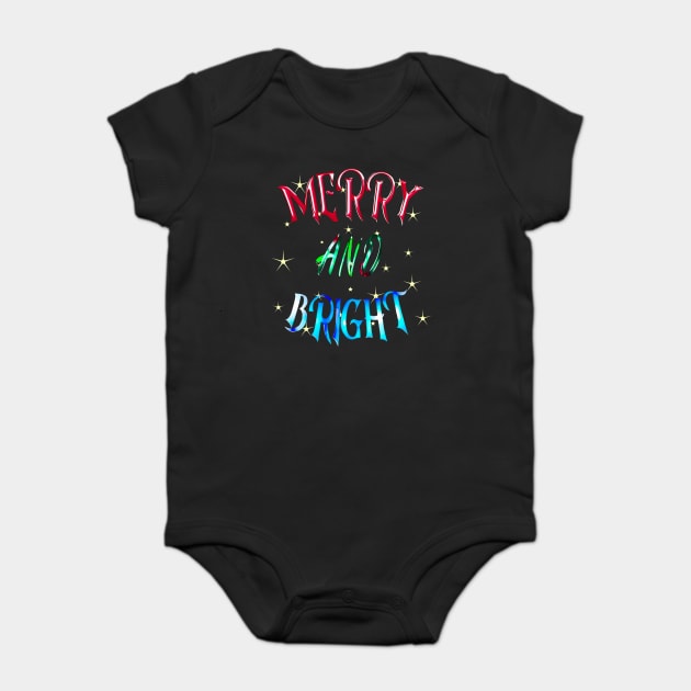 Merry and Bright Glitter Style Text Baby Bodysuit by Luvv Designs